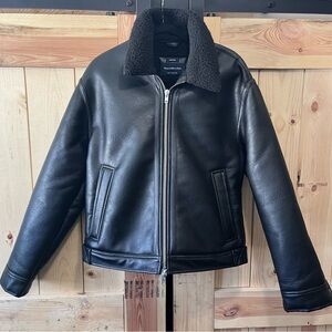 Abercrombie & Fitch Black Faux Leather Aviator Jacket Lined Winter